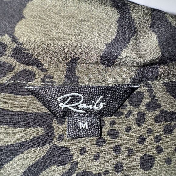 Rails Beatrice Midi Dress Olive Mixed Animal Print Ruffle Button Women Medium - Picture 6 of 11
